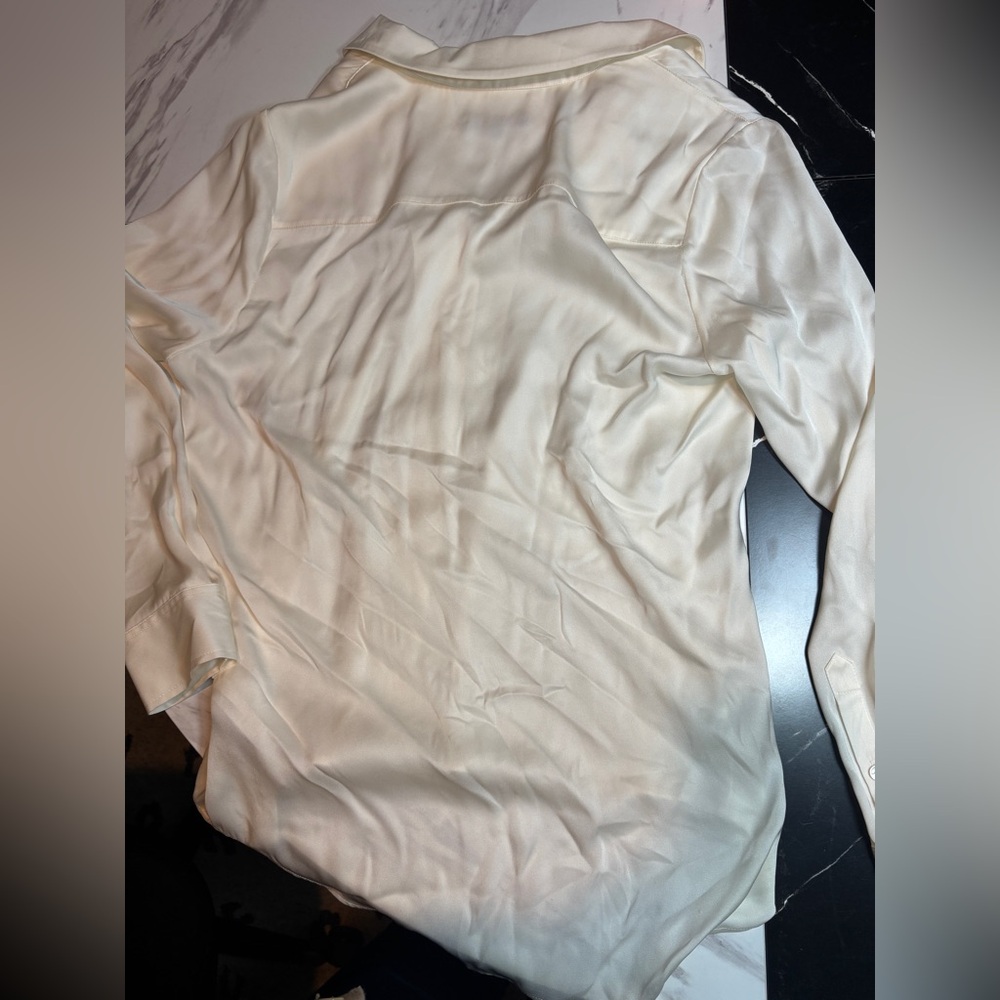 Quince Washable Stretch Silk Notch Collar Blouse / Ivory / M - Picture 8 of 11